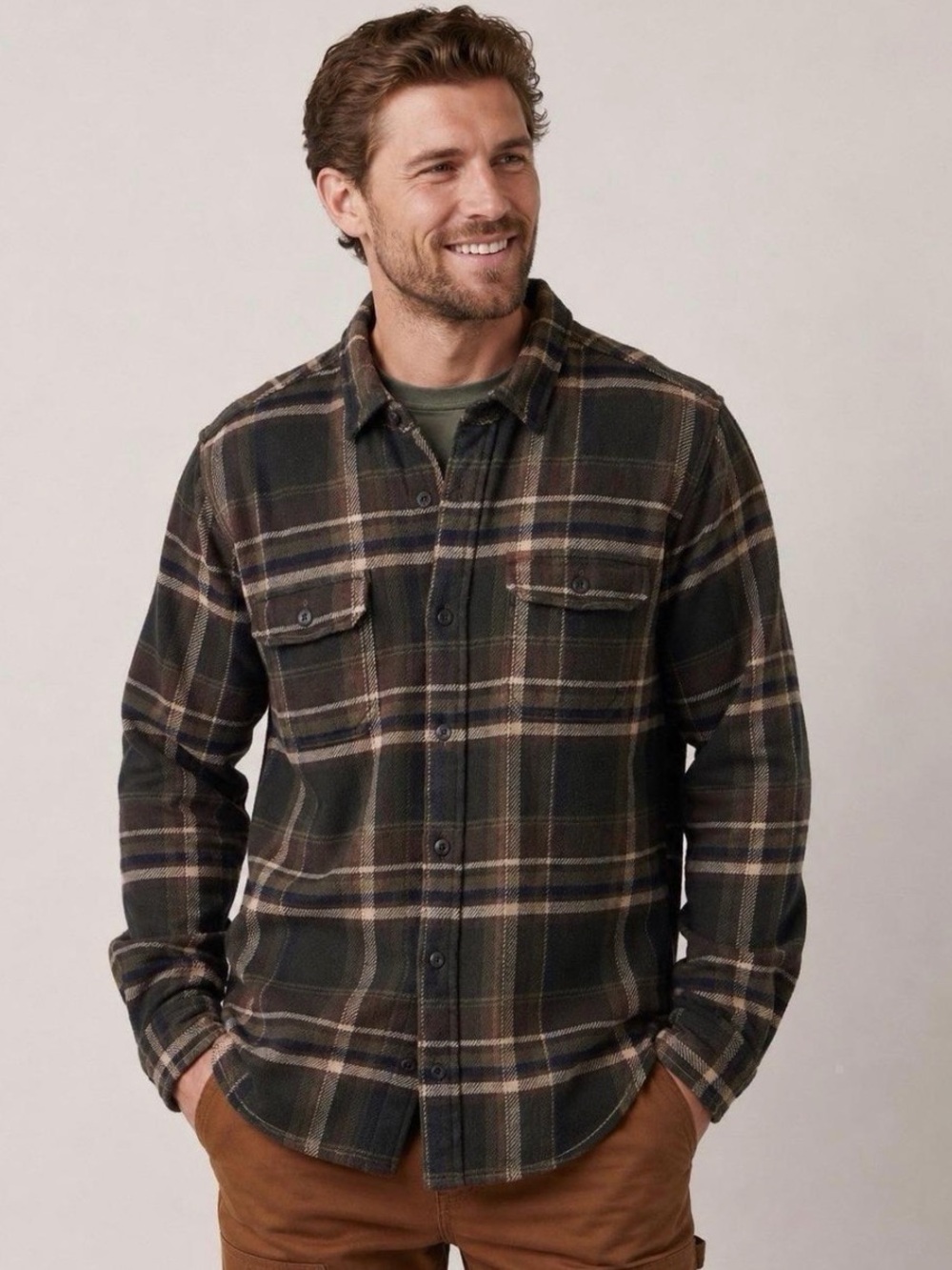 Orvis Men’s Heavyweight Flannel Shirt Jacket Green Pine Plaid Large